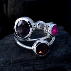 Paula multicolor gemstone statement ring sterling silver band with amethyst garnet ruby and small diamond