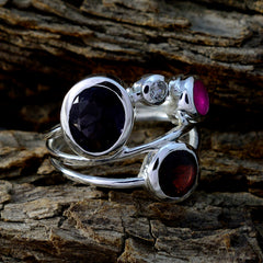 Paula multicolor gemstone statement ring in sterling silver with purple red and pink stones