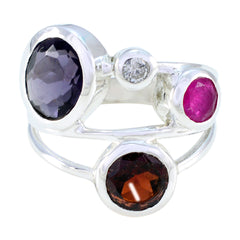 Paula sterling silver multicolor gemstone statement ring with purple pink red and clear bezel set stones
