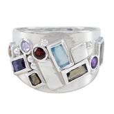 Kennedy sterling silver wide band multicolor gemstone statement ring with rectangular and round colorful stones