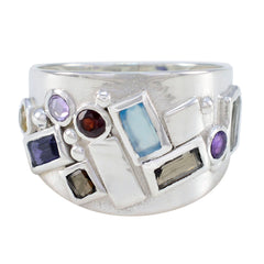 Kennedy sterling silver wide band multicolor gemstone statement ring with rectangular and round colorful stones