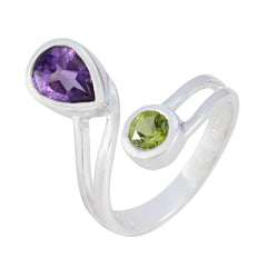 Elena multicolor gemstone toi et moi ring with purple and green gemstones in silver setting