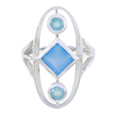 Lili multicolor gemstone trilogy ring with blue square and round gemstones set in silver