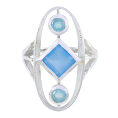 Lili multicolor gemstone trilogy ring with blue square and round gemstones set in silver