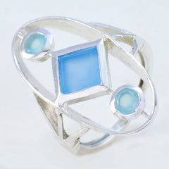 Lili multicolor gemstone trilogy ring with blue square center stone and two round side stones set in silver