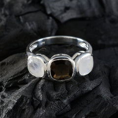 Isla multicolor gemstone trilogy ring with three cushion-cut stones set in silver band