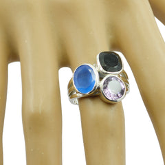 Pauline multicolor gemstone trilogy ring with blue black and light purple stones set in sterling silver band