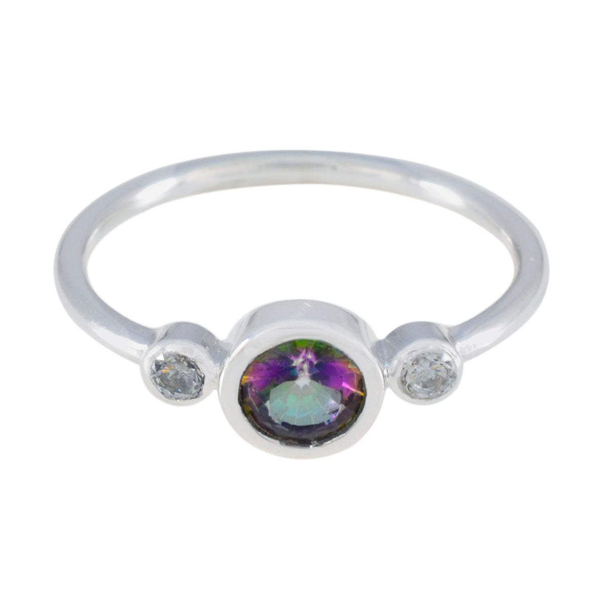 Soo-jin silver band multicolor gemstone trilogy ring with one large center and two smaller side stones