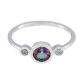 Soo-jin silver band multicolor gemstone trilogy ring with one large center and two smaller side stones
