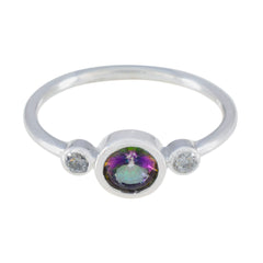 Soo-jin silver band multicolor gemstone trilogy ring with one large center and two smaller side stones