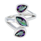 Katarina multicolor gemstone trilogy ring with three pear-shaped stones set in silver band