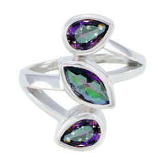 Katarina multicolor gemstone trilogy ring with three pear-shaped stones set in silver band