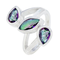 Katarina multicolor gemstone trilogy ring with three pear and marquise shaped stones in silver setting