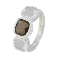 Isla silver multicolor gemstone trilogy ring with three square-cut stones in varying shades