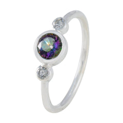 Soo-jin multicolor gemstone trilogy ring with one large multicolor central stone and two smaller clear stones