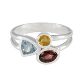 Saanvi multicolor gemstone trilogy ring sterling silver double band with blue yellow and red faceted gemstones