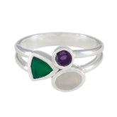 Marie multicolor gemstone trilogy ring sterling silver double band with green triangle purple round and white oval stones
