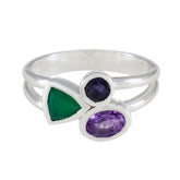 Laura multicolor gemstone trilogy ring in sterling silver with green purple and blue stones