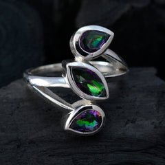 Katarina silver multicolor gemstone trilogy ring with three vibrant teardrop-shaped stones
