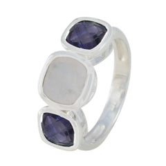 Maria multicolor gemstone trilogy ring with three square-cut stones set in silver band