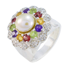 Clara Multicolor Halo Cocktail Ring with Pearl Accent