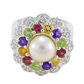 Clara Multicolor Halo Cocktail Ring with Pearl Accent Multi Stone Multicolor