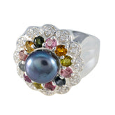 Claire Multicolor Halo Ring with Pearl and Gemstones Multi Stone Multicolor