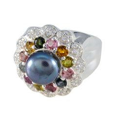Claire Multicolor Halo Ring with Pearl and Gemstones Multi Stone Multicolor