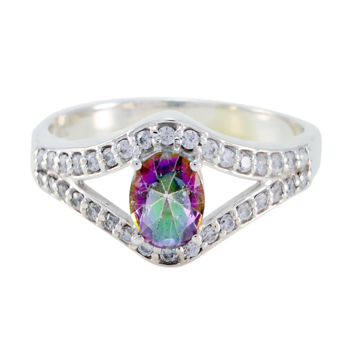 Amanda Multicolor Halo Ring with Sparkling Stones Mystic Quartz Multicolor