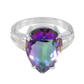 Maria multicolor heart solitaire ring with a large pear-shaped gemstone and silver band detailing