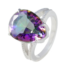 Maria multicolor heart solitaire ring with a large faceted multicolor heart gemstone on silver band