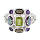 Julia multicolor Navratna cocktail ring with various gemstones set in silver band