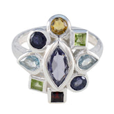 Patricia multicolor navratna gemstone ring with various shaped colorful stones set in silver band