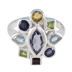 Patricia multicolor navratna gemstone ring with various shaped colorful stones set in silver band