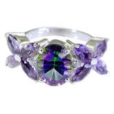 Putri multicolor Navratna gemstone ring with purple and green stones in silver setting