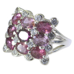 Lucia multicolor Navratna gemstone ring with pink and white gemstones set in silver