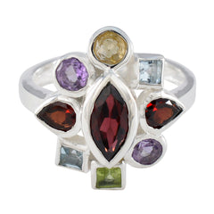 Nia multicolor navratna ring with mixed gemstones set in silver band