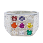 Aisha Multicolor Navratna Ring with Nine Gemstones Multi Stone Multicolor