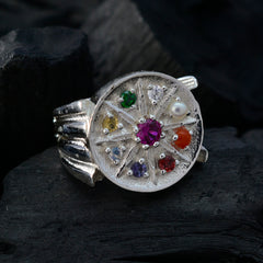 Alice Multicolor Navratna Ring Sterling Silver Gemstone