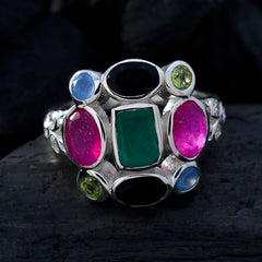 Lorena multicolor Navratna ring with various colorful gemstones set in silver band