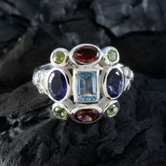 Grace multicolor Navratna ring for women with oval and rectangular gemstones in silver setting