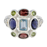 Grace multicolor Navratna ring for women with various colored gemstones set in silver band