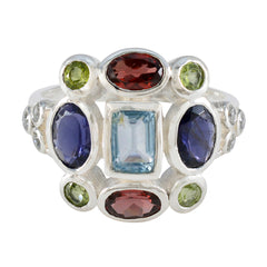 Grace multicolor Navratna ring for women with various colored gemstones set in silver band