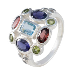 Grace multicolor Navratna ring for women with various colorful gemstones set in silver band