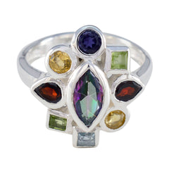 Mathilde multicolor navratna ring with a mix of vibrant gemstones in silver setting