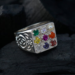 Aisha Multicolor Navratna Ring with Nine Gemstones