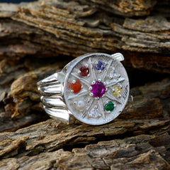 Alice Multicolor Navratna Ring Sterling Silver Gemstone