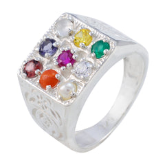 Aisha Multicolor Navratna Ring with Nine Gemstones