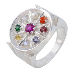 Alice Multicolor Navratna Ring Sterling Silver Gemstone