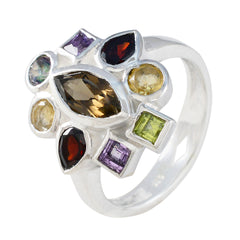 Araya multicolor navratna ring with various gemstones set in silver band